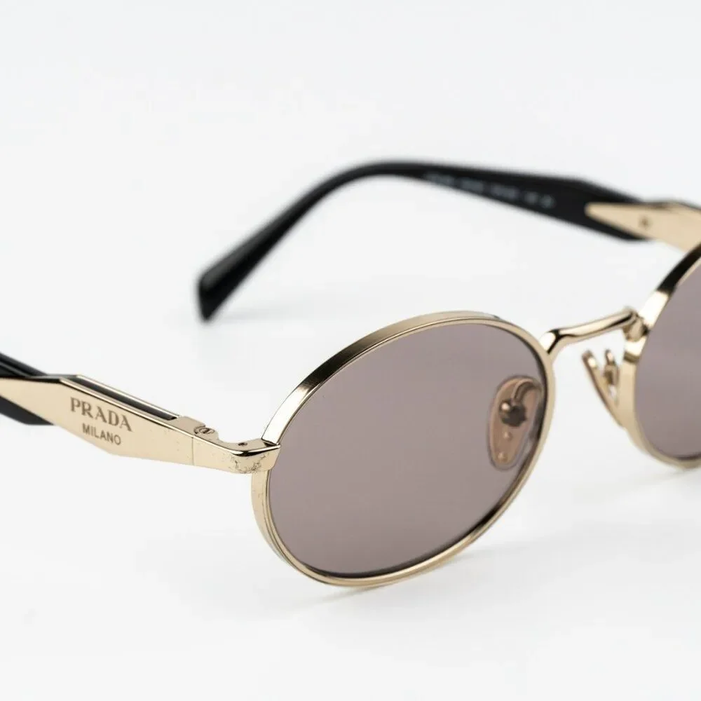 NEW Prada PR65ZS ZVN20I Pale Gold Purple Brown Oval Metal Unisex Sunglasses - Picture 7 of 11
